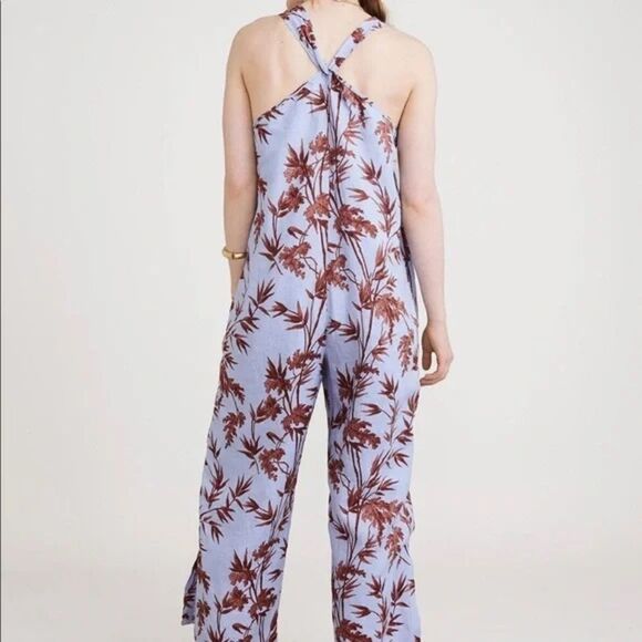 Hatch Noa Blue Floral Linen Maternity Jumpsuit Adjustable Straps Size 1 (S/XS) - Picture 3 of 9